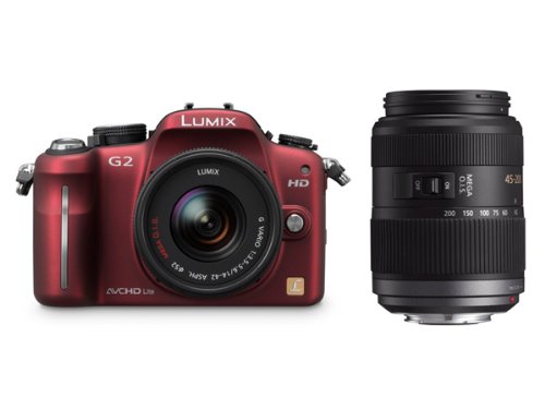 Panasonic Lumix G2 12.1MP Micro Four Thirds Digital System Camera Twin Lens Kit - Red