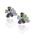 Platinum Overlay Sterling Silver Multi-Gemstone Diamond Accent Flower Earrings