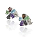 Platinum Overlay Sterling Silver Multi-Stone w/ Diamond-Accent Earrings