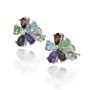 Platinum Plated Sterling Silver Multi-Gemstone Diamond Accent Flower Earrings