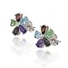 Platinum Plated Sterling Silver Multi-Gemstone Diamond Accent Flower Earrings