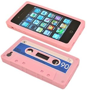 Light Pink/Blue Silicone Cassette Tape Case / Skin / Cover for Apple iPhone 4 / 4G