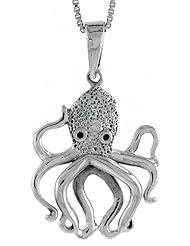 Sterling Silver Octopus Pendant, 1 1/4 inch tall