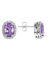 Oval Amethyst and Diamond Earrings in 14K White Gold