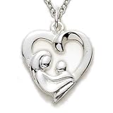 5/8 Sterling Silver Pierced Mother and Child Heart Necklace on 18 Chain