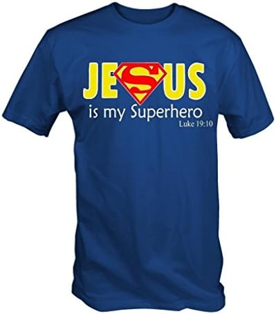 Witness Tees Men's Super Jesus Christian T-Shirt Large Royal Blue