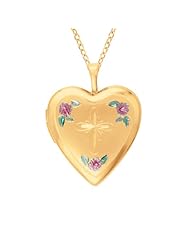 Gold over silver Heart Shaped Locket w/ cross and flowers Necklace