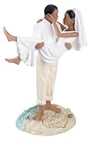Just Married Beach/Coastal/Island Wedding Figurine Cake Top- African-American
