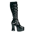 4 3/4 Inch Trendy Gothic Boot Black Platform Boot Knee High Boots 8 Buckled Black Patent