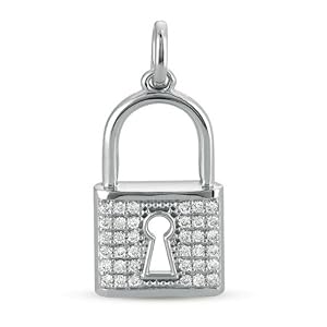 14k .36 Dwt Diamond White Gold Lock Charm 25mm - JewelryWeb