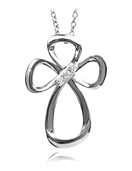 Jessica Simpson Silver Diamond Accent Three Stone Cross Pendant