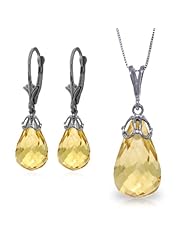 14k White Gold Necklace and Leverback Earrings with briolette Citrine