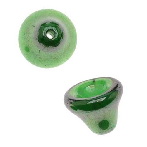 Czech Glass Beads 9mm Bell Beadcaps Emerald Green (10)