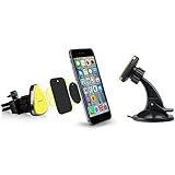Omaker マグネット式車載スマホホルダー　エアコン吹き出し口用とダッシュボード用スマホスタンドの組み合わせ　iPhoneSE/iPhone6s/sony/XperiaZ5/カーナビなどに対応するカーマウント（ブラック+イエロ）OMA4130