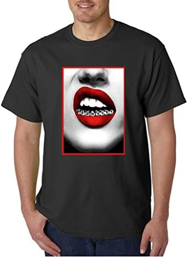 DOPE COTTON Men's SEXY DIAMOND GRILLS Funny Parody T-shirt (Black-XXLarge)