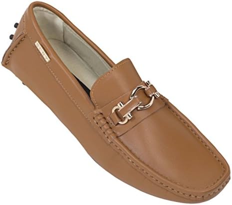 Steven Land Footwear: SLNY Collection Mens Classic Genuine Leather Driving Moccasin Loafer with Gold Ornament in Tan: Style SLNY305 Tan-028 11 D (M) US