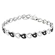 Sterling Silver Black Cubic Zirconia Heart Link Bracelet