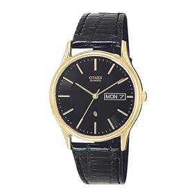 Citizen Men's Gold-Tone Black Leather Watch #BK3302-08E