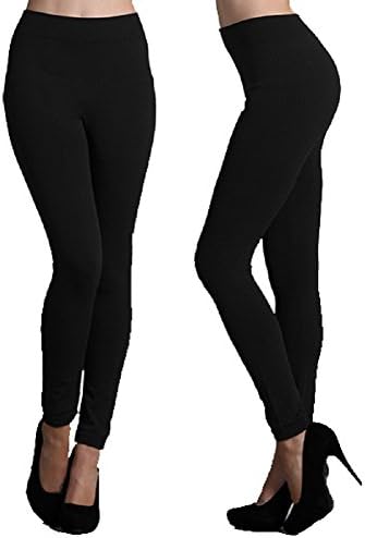 Fashionable Legs Seamless Full Length Fleece Leggings Midnight Black One Size