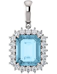 10K White Gold 10.00x8.00mm Emerald Cut Aquamarine and Diamond Pendant -- LIFETIME WARRANTY