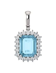 14K White Gold 10.00x8.00mm Emerald Cut Aquamarine and Diamond Pendant -- LIFETIME WARRANTY