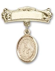 14K Gold Baby Badge with St. Margaret of Cortona Charm and Arched Polished Badge Pin