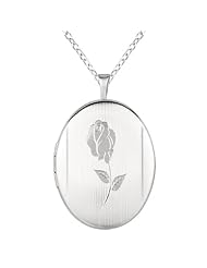 Sterling silver Oval Shaped Locket w/ Rose Necklace