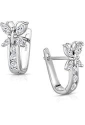 Girls 925 Sterling Silver Butterfly Huggie Earrings in CZ and Simulated Birthstones with Secure Backs