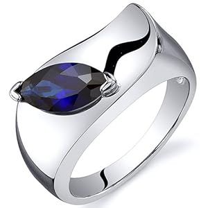 Musuem Style Marquise Cut 1.25 carats Blue Sapphire Ring in Sterling Silver Rhodium Finish Size 9 Available in Sizes 5 thru 9
