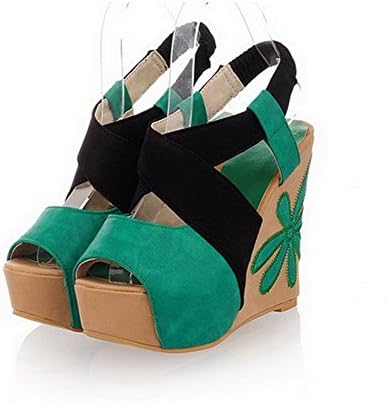 VogueZone009 Womens Open Peep Toe High Heel Wedge Platform PU Soft Material Assorted Colors Sandals, Green, 7 B(M) US