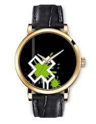 SPRAWL Aanalog Fashion Series Gold Ladies Watches of Genuine Black Leather Strap,Unique Wrist Watch for Women Girls Designed with Cross on a green patch