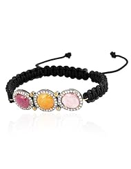 18kt Gold Diamond Pave Gemstone Macrame Bracelet Silver Handmade Jewelry
