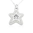 White Crystal Outline Pet Superstar Pewter Pendant 15" Chain Necklace with 2" Extension