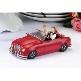 Caucasian Car Couple Figurine wedding cake topper