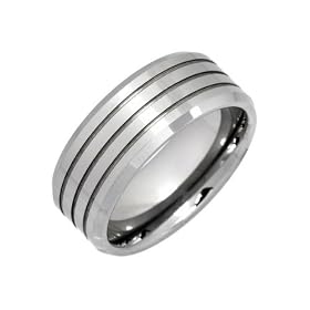 9mm Tungsten Polished Ring Band Highlighted With 3 Grooved Channels - Size Y