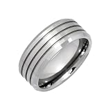 9mm Tungsten Polished Ring Band Highlighted With 3 Grooved Channels - Size R