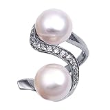 Rhodium Plated Sterling Silver Wedding & Engagement Ring Clear CZ, Pearl Pearl Ring MM ( Size 5 to 9)