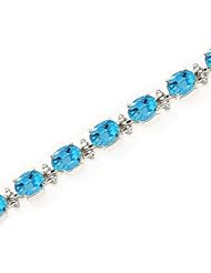 14kt Yellow Gold Oval Blue Topaz and Diamond Bracelet
