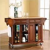 Crosley Furniture Natural Wood Top Kitchen Cart in Classic Cherry Finish