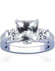 14K White Gold Princess Cut White Sapphire Fana Designer Ring