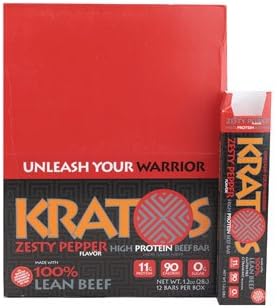 Kratos Foods High Protein Beef Bar Zesty Pepper -- 12 Bars