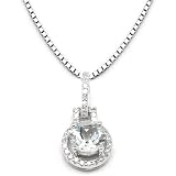 14k White Gold Aquamarine and Diamond Drop Pendant with Chain