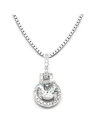 14k White Gold Aquamarine and Diamond Drop Pendant with Chain