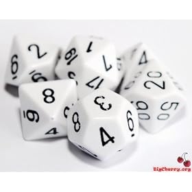 Poly Dice Set, White, 7 Polyhedron Dice Set D4 D6 D8 D10 D12 D20 D00