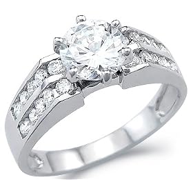 Solid 14k White Gold Solitaire CZ Cubic Zirconia Engagement Wedding Ring Round Cut 2.0 ct: Jewelry