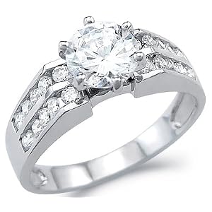 Solid 14k White Gold Solitaire CZ Cubic Zirconia Engagement Wedding Ring Round Cut 2.0 ct