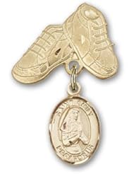 Gold Filled Baby Badge with St. Emily de Vialar Charm and Baby Boots Pin