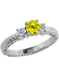 0.79 Ct Round Canary and G/H Diamond 925 Sterling Silver 3-Stone Ring