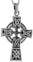 Sterling Silver Celtic Cross Pendant, 1 5/8" (41mm) Tall.