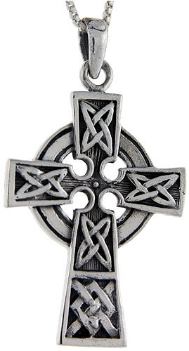 Sterling Silver Celtic Cross Pendant, 1 5/8 (41mm) Tall.